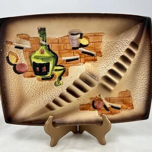 Vintage Mid Century Ashtray Bar-Theme Brown Ceramic Retro  (3422)